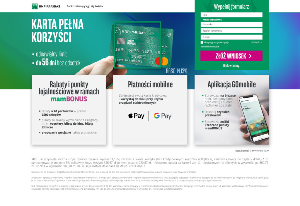 Projekt landingu kart kredytowych.