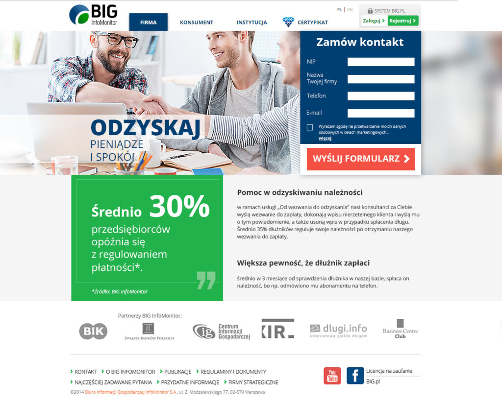 Autorski projekt podstrony z formularzem leadowym dla BIG