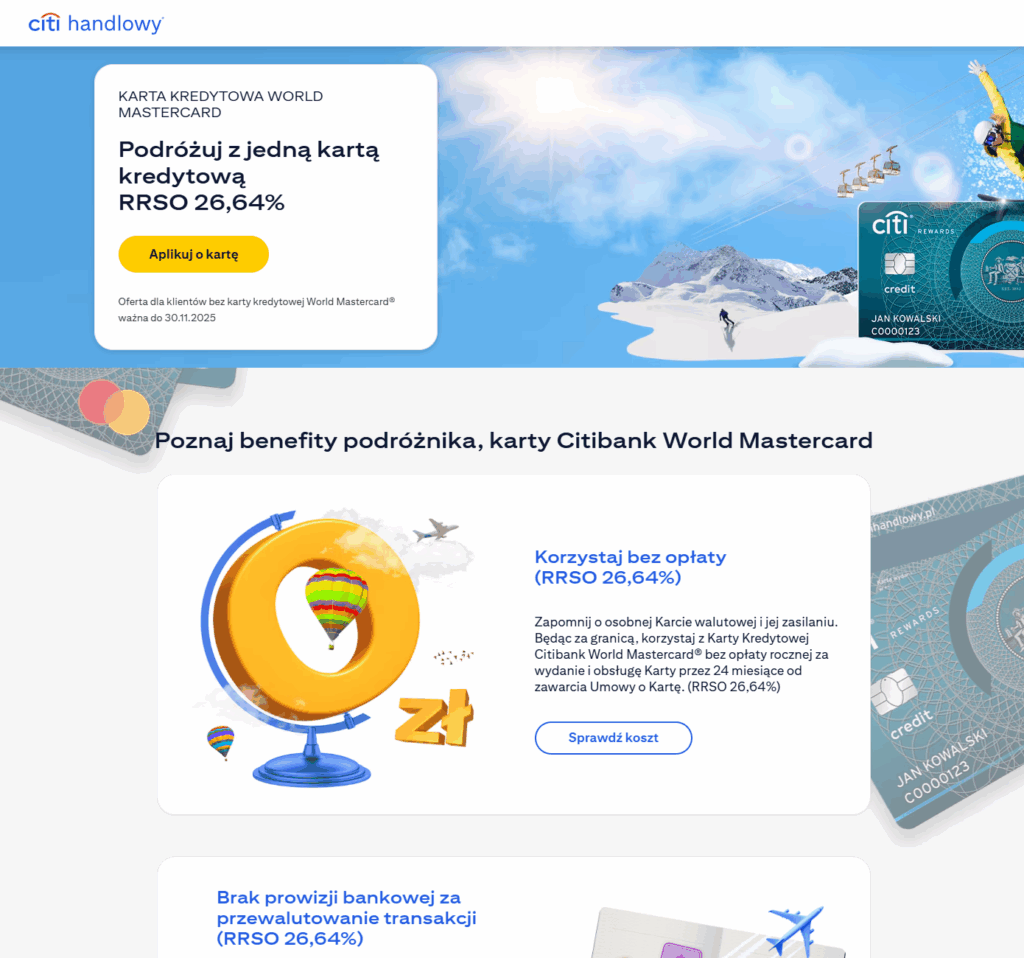 Struktura landing page firmy Citi Handlowy.
